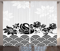 Black Swans and Flowers Curtain
