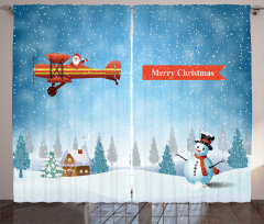 Santa Plane Snowman Curtain