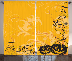 Pumpkins Bats Halloween Curtain