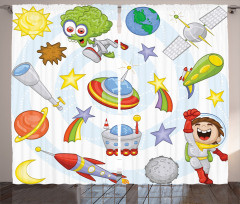 Kids Outer Space Earth Curtain