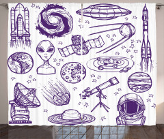 Sketch Alien Planet Art Curtain