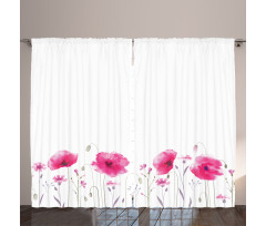 Pink Poppy Flowers Art Curtain