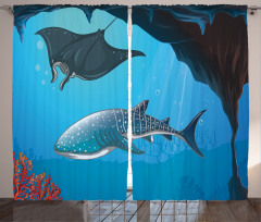 Swimming Shark Ocean Curtain