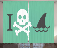 Skull Shark Marine Words Curtain