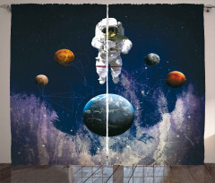 Planets Astronaut Space Curtain
