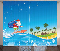 Surfing Santa Beach Curtain