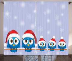 Fun Birds Santa Hats Curtain