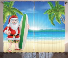 Santa with Surfboard Curtain