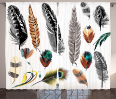 Bird Feather Retro Vibrant Curtain