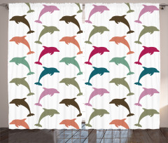 Colorful Dolphins Art Curtain