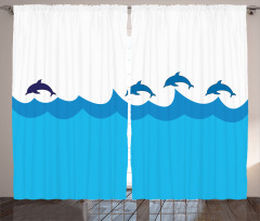 Dolphins on Waves Ocean Curtain