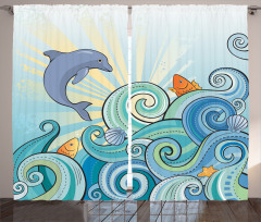 Cartoon Dolphin Ocean Curtain