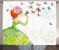 Cartoon Lady Pastel Curtain