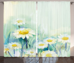 Daisy Flower Field Art Curtain