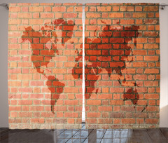 World Map on Brick Wall Curtain