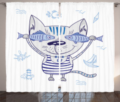 Kitty Holding Fishes Curtain