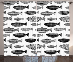 Sea Animals Black White Curtain