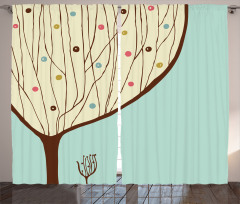 Aqua Hand Drawn Tree Curtain