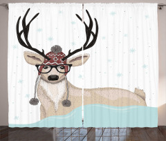 Hipster Deer with Glasses Curtain