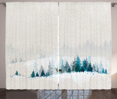 Watercolor Art Pine Trees Curtain