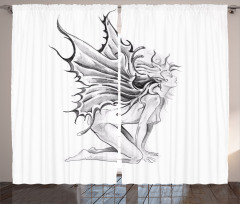 Pencil Drawing Angels Curtain