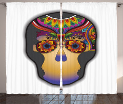 Colored Flower Skull Curtain