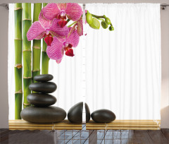 Pink Orchid and Bamboos Curtain