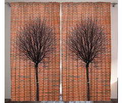 Brick Wall Lonely Fall Tree Curtain