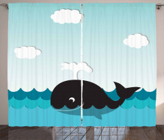 Whale in Wavy Ocean Curtain