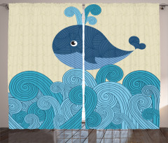 Smiley Whale and Lines Curtain