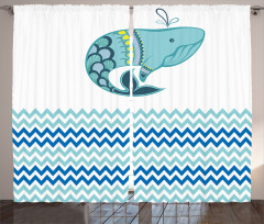Whale with Zig Zag Pattern Curtain