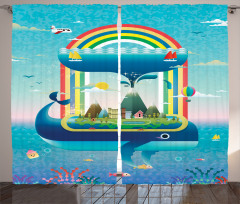 Whale Rainbow Ocean Art Curtain
