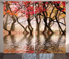 Fall Season River with Trees Curtain