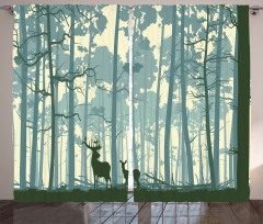 Animals in Foggy Forest Curtain