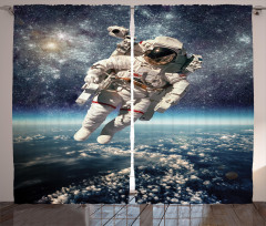 Astronaut Floats Outer Space Curtain