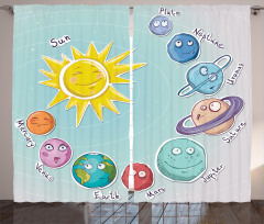 Cartoon Sun Planets Curtain