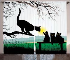 Mother Cat Baby Kittens Curtain