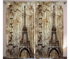 Eiffel Tower on Grunge Wall Curtain