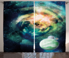 Spiral Galaxy and Planets Curtain