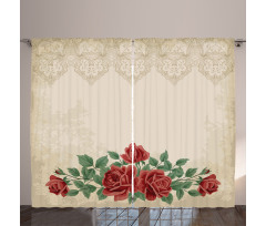 Vintage Love Red Roses Curtain