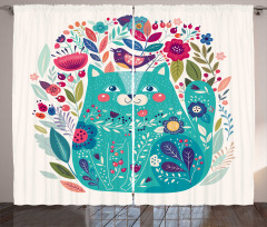Kitty with Flower and Bird Curtain