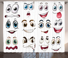 Hand Drawn Emoji Faces Curtain