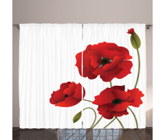 Poppy Flowers Pastoral Art Curtain