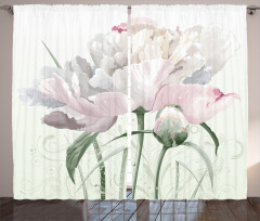 Pink Rose Tulip Abstract Curtain