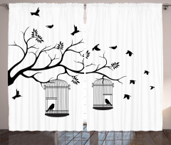 Birds Flying to Cages Curtain