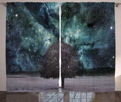Nebula Galaxy Planet Tree Curtain