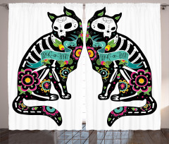 Skeleton Cats Skull Curtain