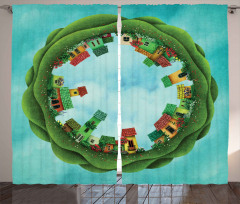 Small Town Round Artwork Curtain