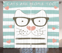Hipster Cartoon Cat Art Curtain
