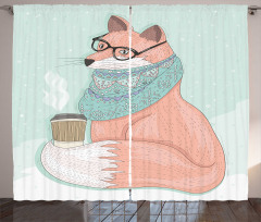 Hipster Fox Glasses Curtain